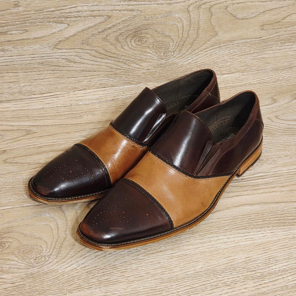 Stacy Adams Brown Leather Two-tone Dress Shoes Slip-On Loafers Mens Size 14